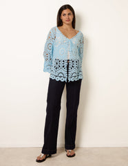 Long-Sleeved Crochet Cardigan