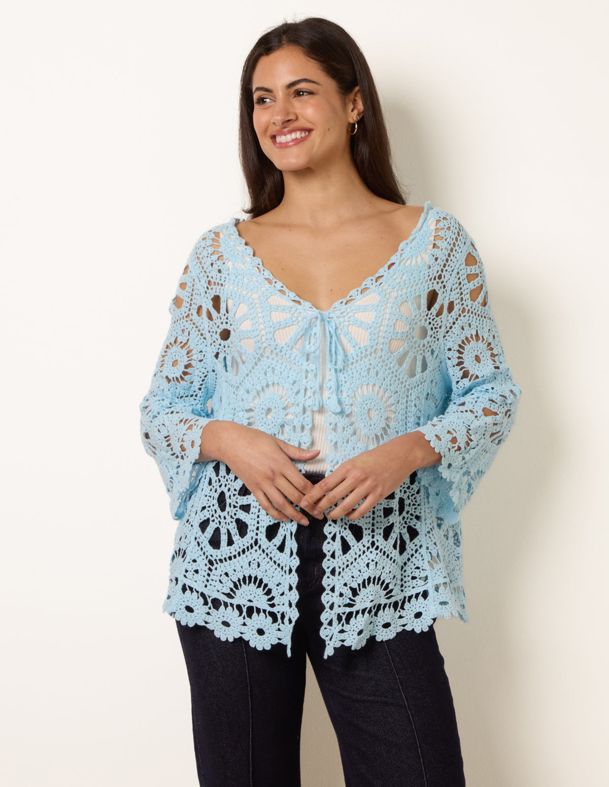 Long-Sleeved Crochet Cardigan