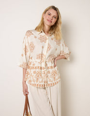 Floral 3/4 Sleeve Tie Waist Shirt