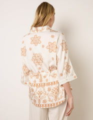 Floral 3/4 Sleeve Tie Waist Shirt