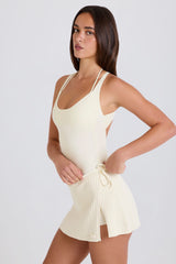 Ribbed Knit Tie Wrapover Skort in Cream